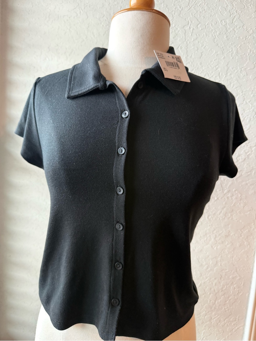 American Eagle Outfitters Black Button-Front Collared Top